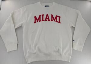 Blue 84 Miami University Unisex Large Crewneck Sweatshirt White Red Spellout